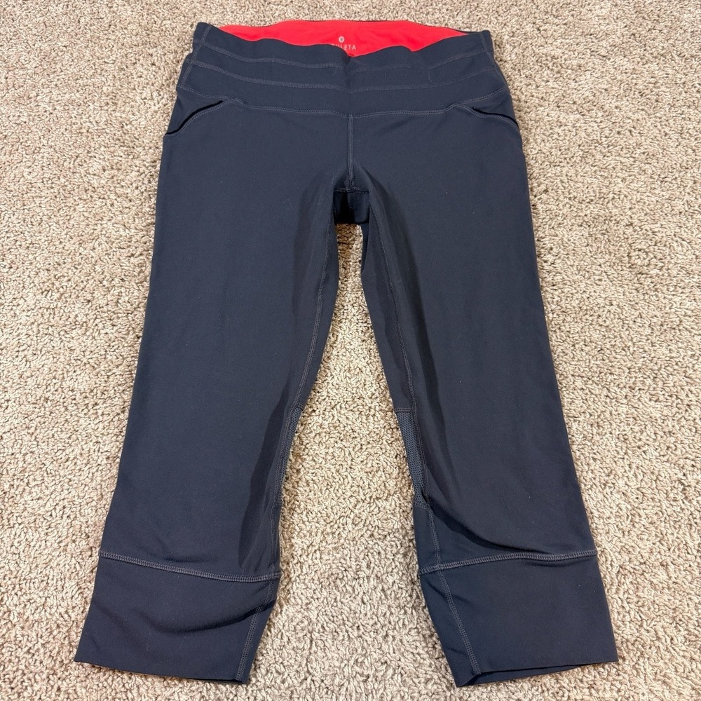 Athleta Cropped Leggings Womens M Gray Compression Yoga Running Mesh Pockets